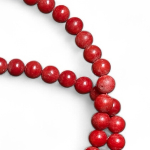 Coral Bead Necklace with Red Resin Rose Pendant 16” - Picture 5 of 7